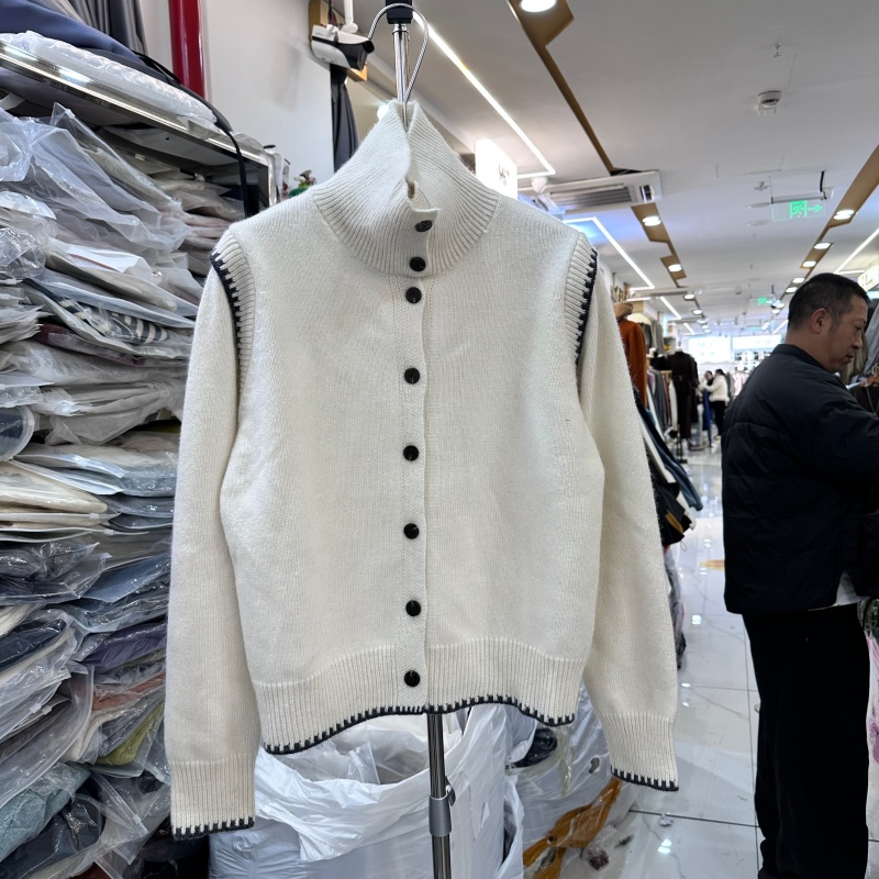 韩版撞色边高领松弛感开衫毛衣