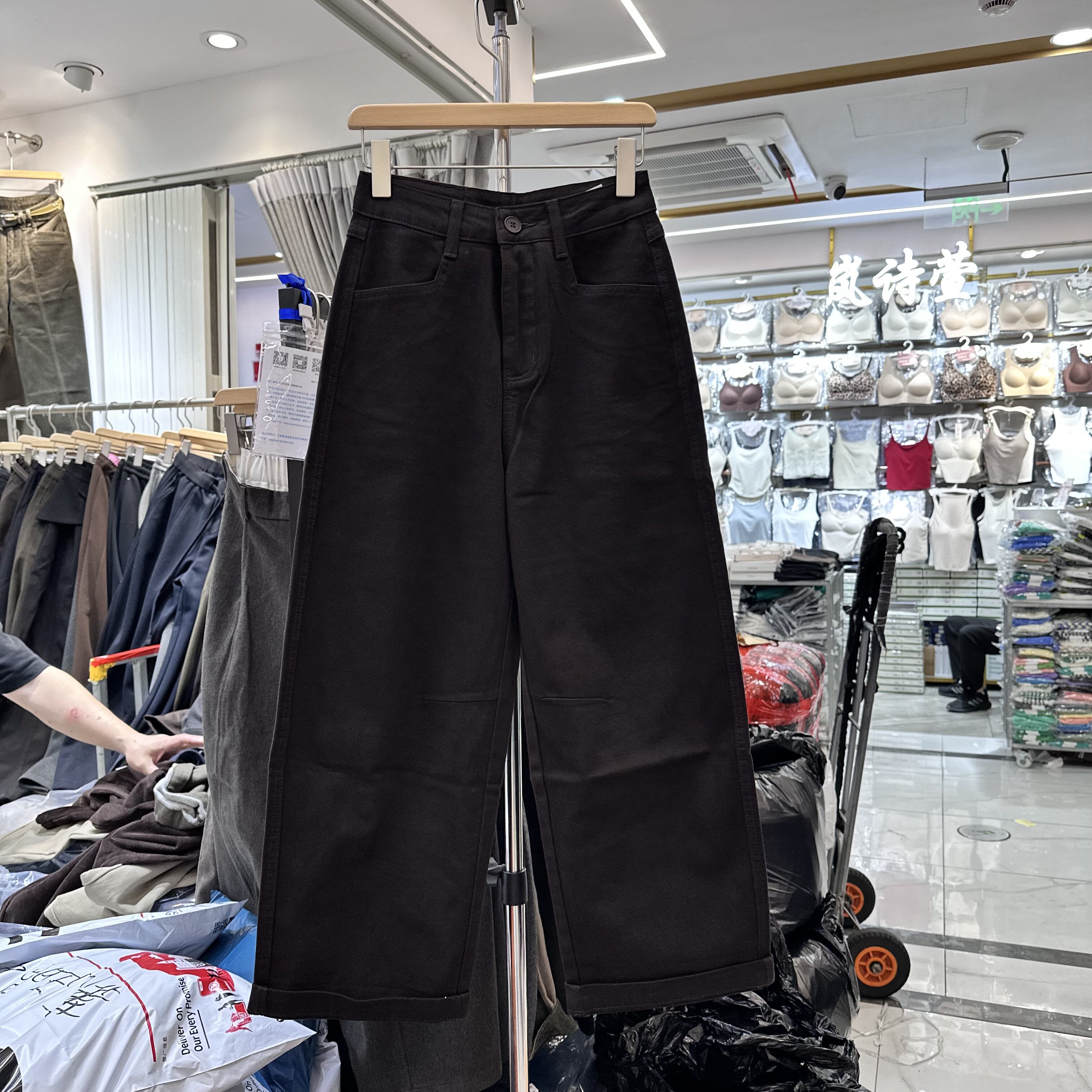 欧货3360-2抓毛直筒牛仔裤