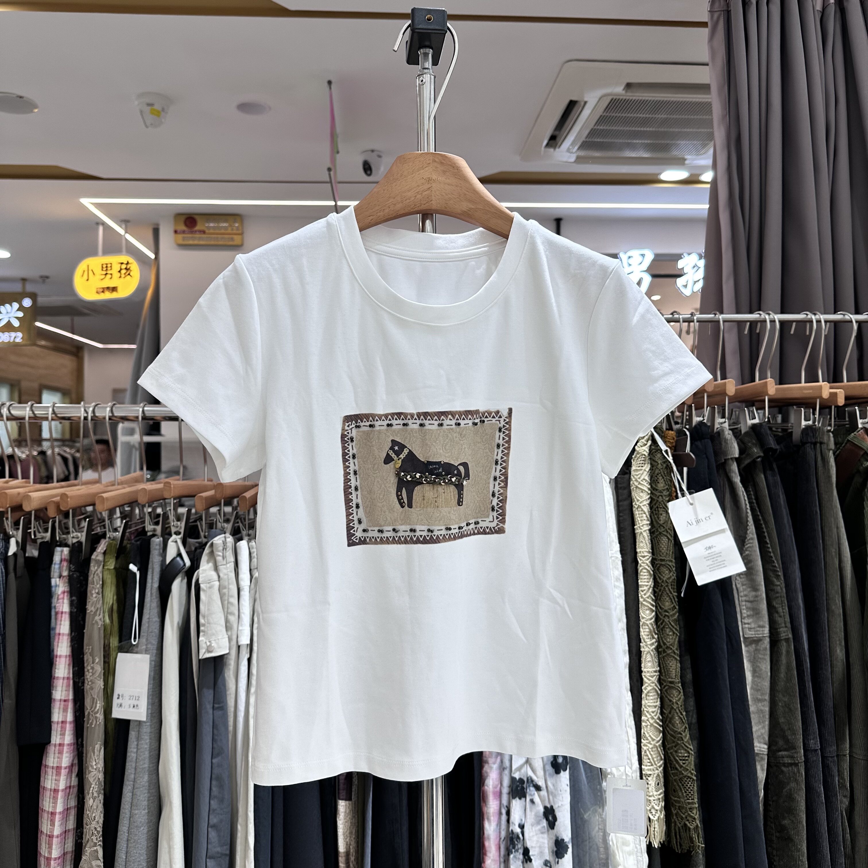 韩系卡通马松弛感T恤衫上衣