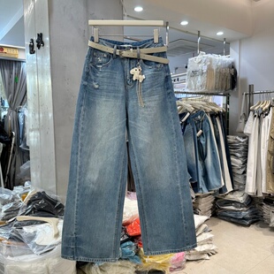 春季 NewJx22028正品 新款 韩版 女潮 Stay 水洗破洞百搭阔腿牛仔裤