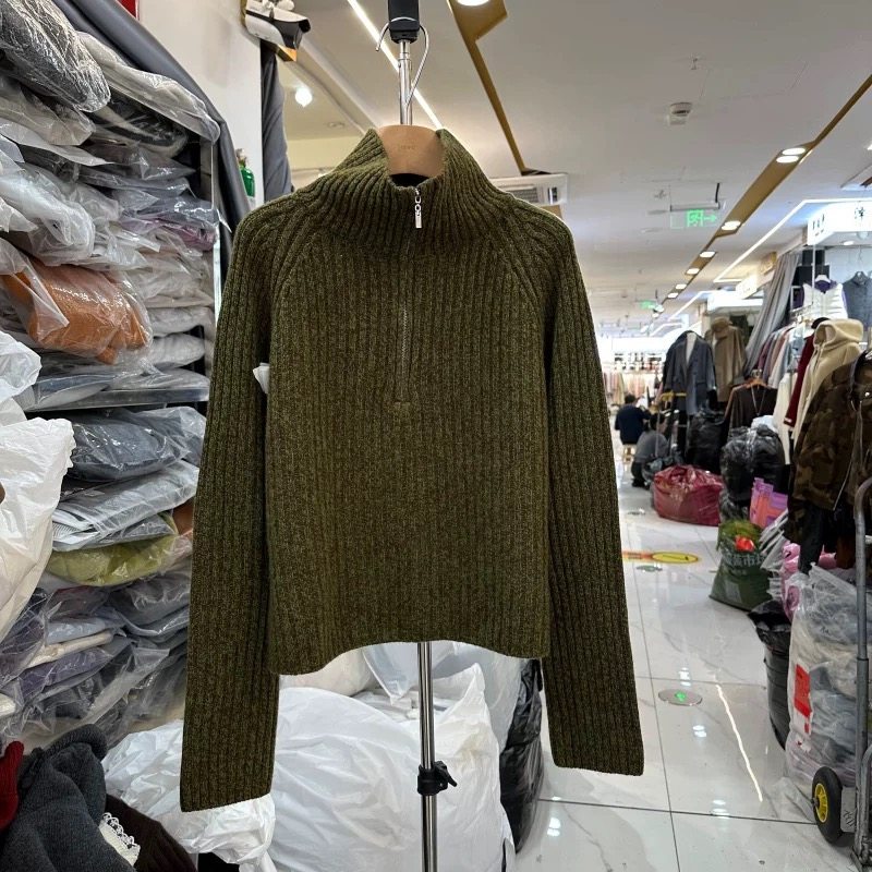 半拉链羊毛针织衫女2025年冬装新款韩版高品质松弛感坑条欧货毛衣