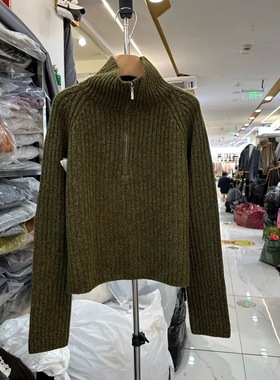 半拉链羊毛针织衫女2025年冬装新款韩版高品质松弛感坑条欧货毛衣