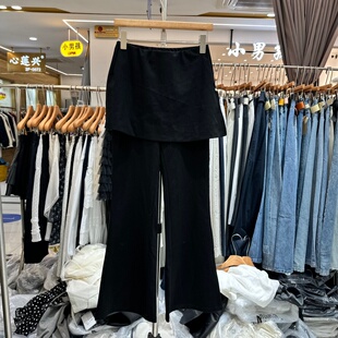 春日街头穿搭假两件屁帘喇叭裤 NIURUI纽芮2628正品 韩版 新款 女 春季