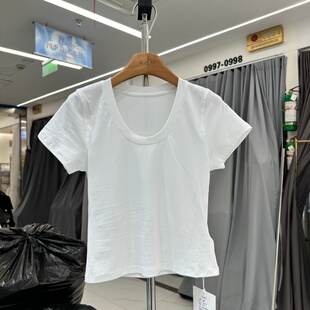 想新款 春季 韩系U领显瘦百搭光版 短袖 女 YUANXI元 T恤衫 熙263022正版