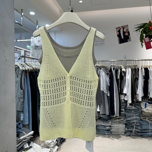 DTU55511正品春季新款韩系无袖背心+镂空针织马夹叠穿两件套女装