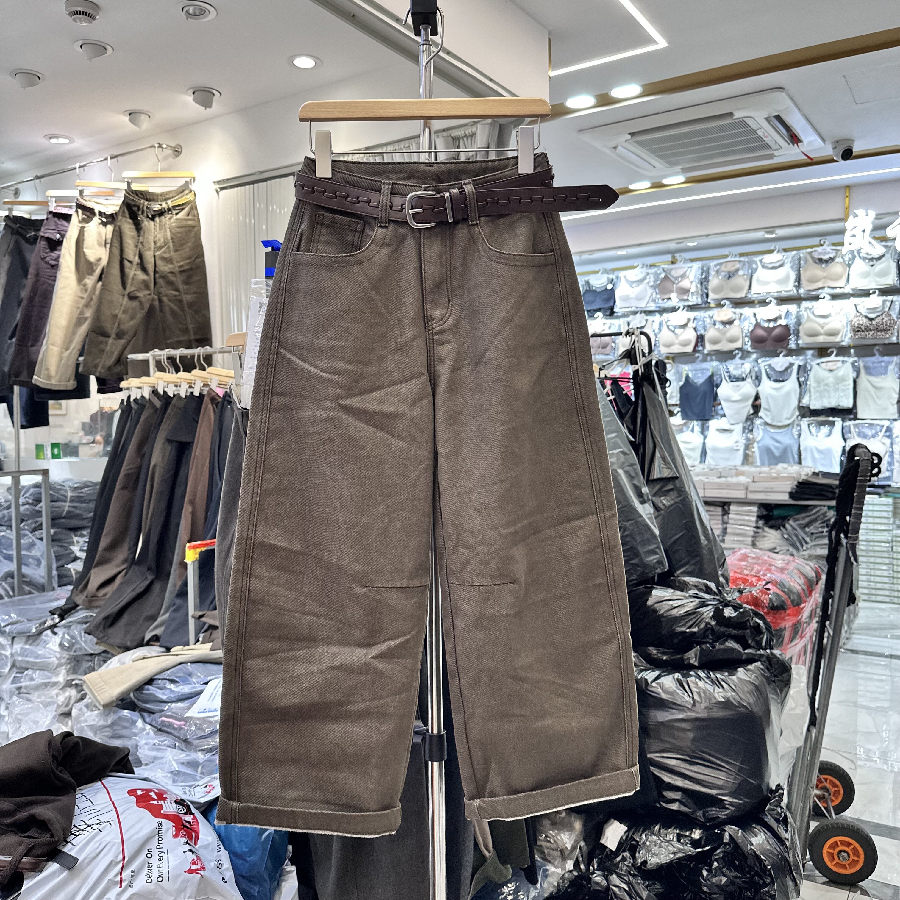 73521欧货抓毛直筒牛仔裤