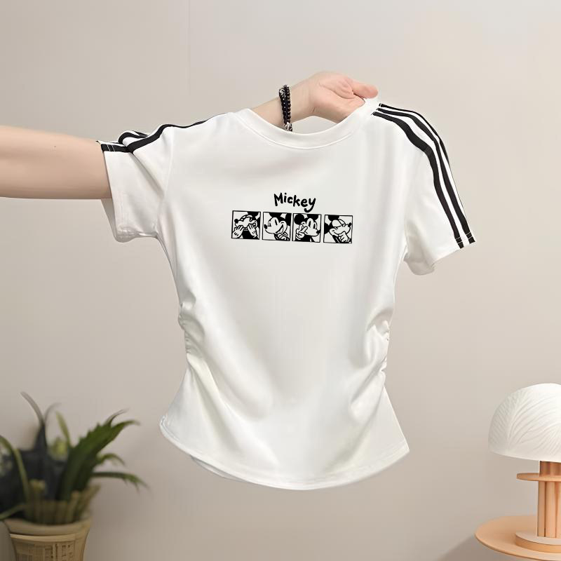 女童短款修身T恤2026夏季童装时髦小女孩字母短袖中大童休闲上衣