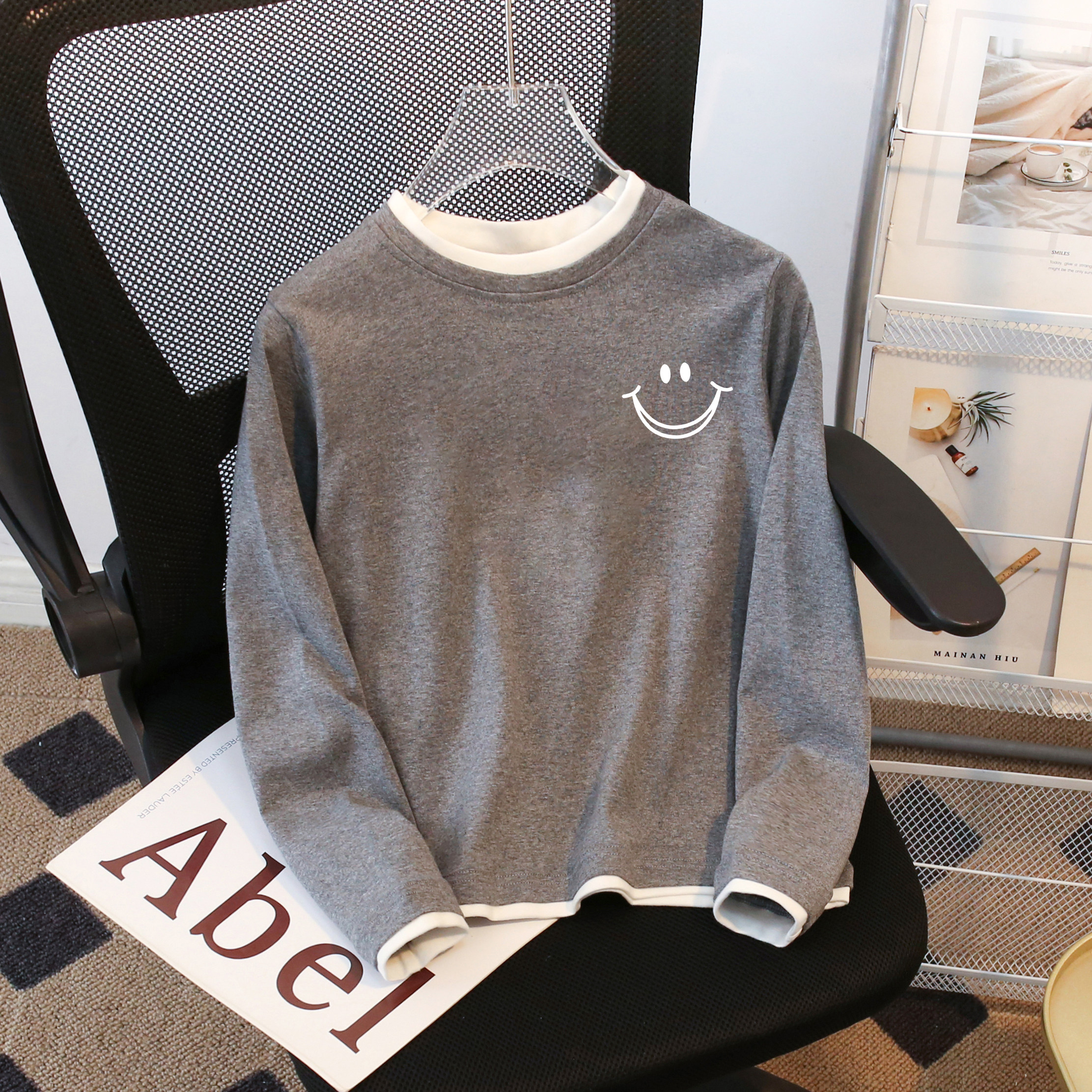 纯棉女童2026春秋新款长袖T恤儿童校园修身上衣假两件套头打底衫