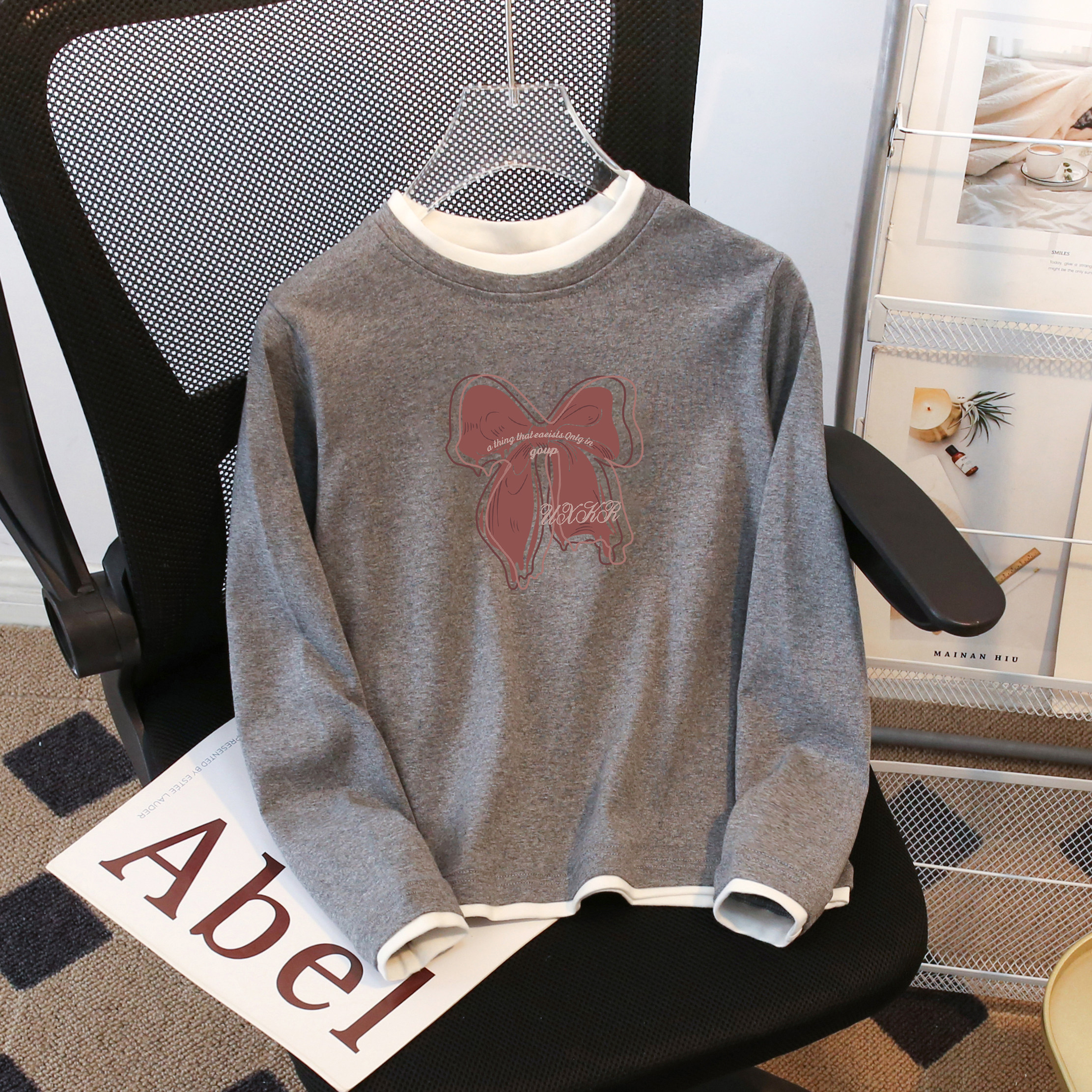 女童纯棉2026春秋新款长袖印花T恤学生修身圆领上衣假两件打底衫