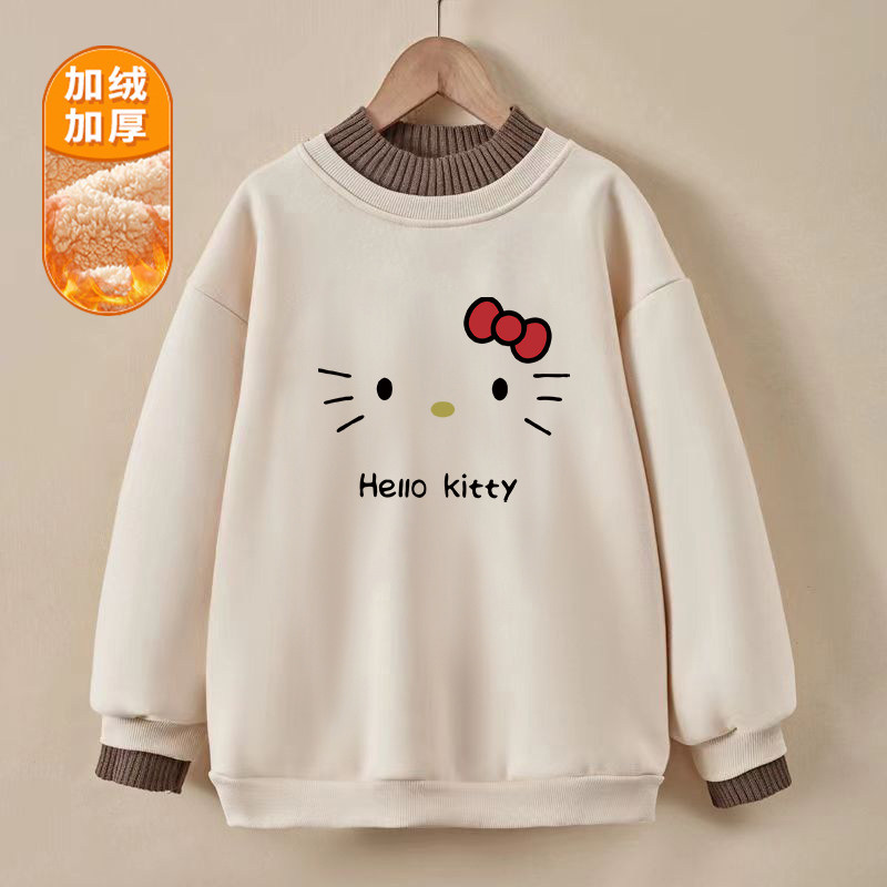 女童新款纯棉宽松假两件卫衣加绒长袖秋冬装中大童一体绒加厚上衣