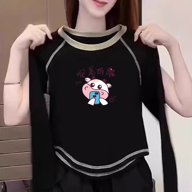 女童打底衫2026春秋新款韩版纯棉长袖T恤儿童修身字母双面绒上衣