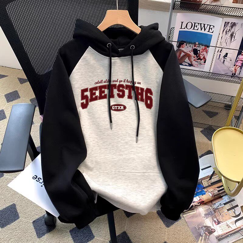 2025新款男女童韩版春秋款插肩长袖连帽字母卫衣宽松儿童加绒上衣