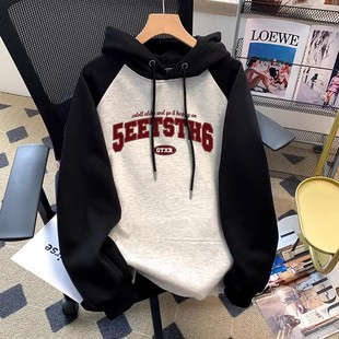 2026新款男女童韩版春秋款插肩长袖连帽字母卫衣宽松儿童加绒上衣