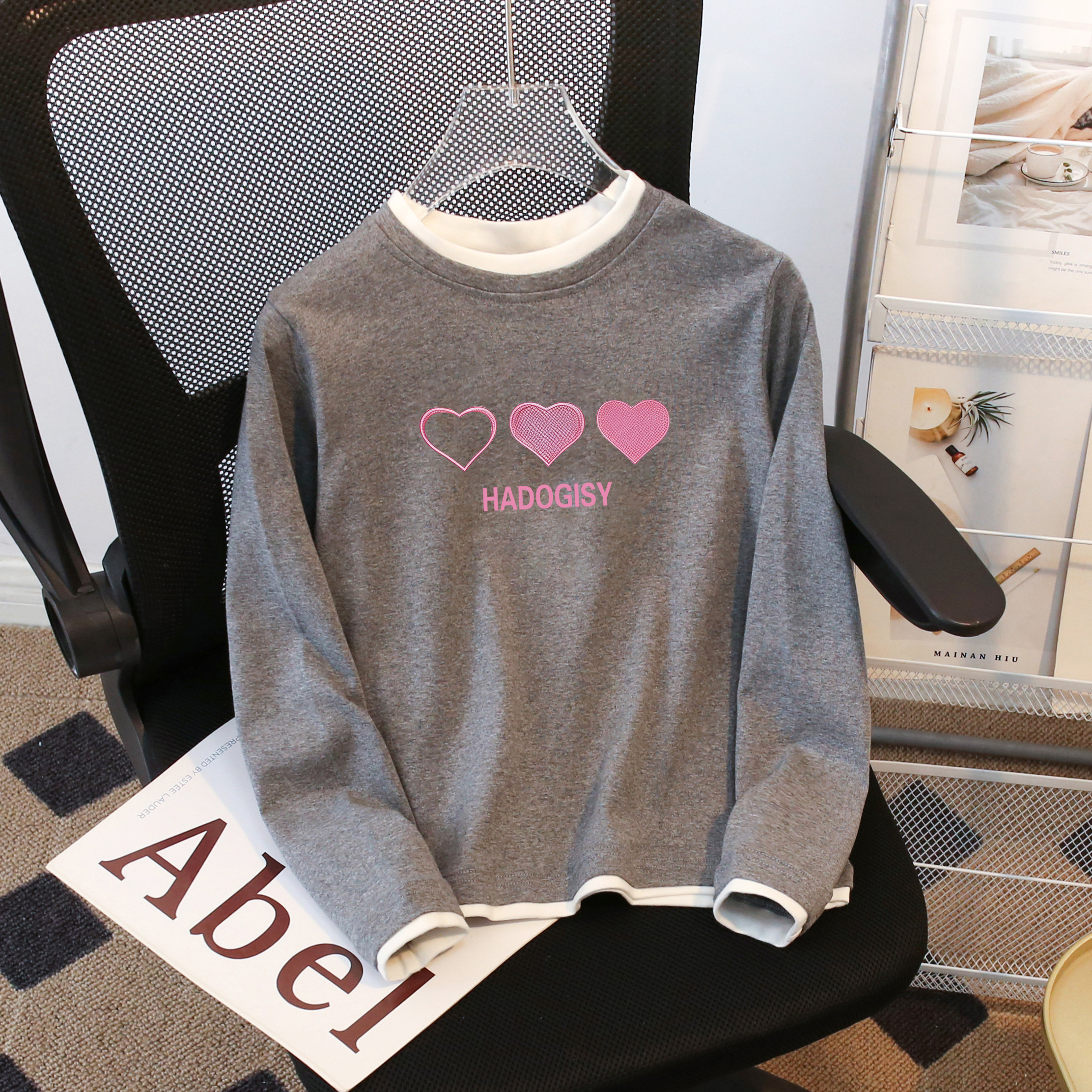 女童纯棉长袖2026春秋季新款假两件印花T恤儿童修身撞色韩版上衣