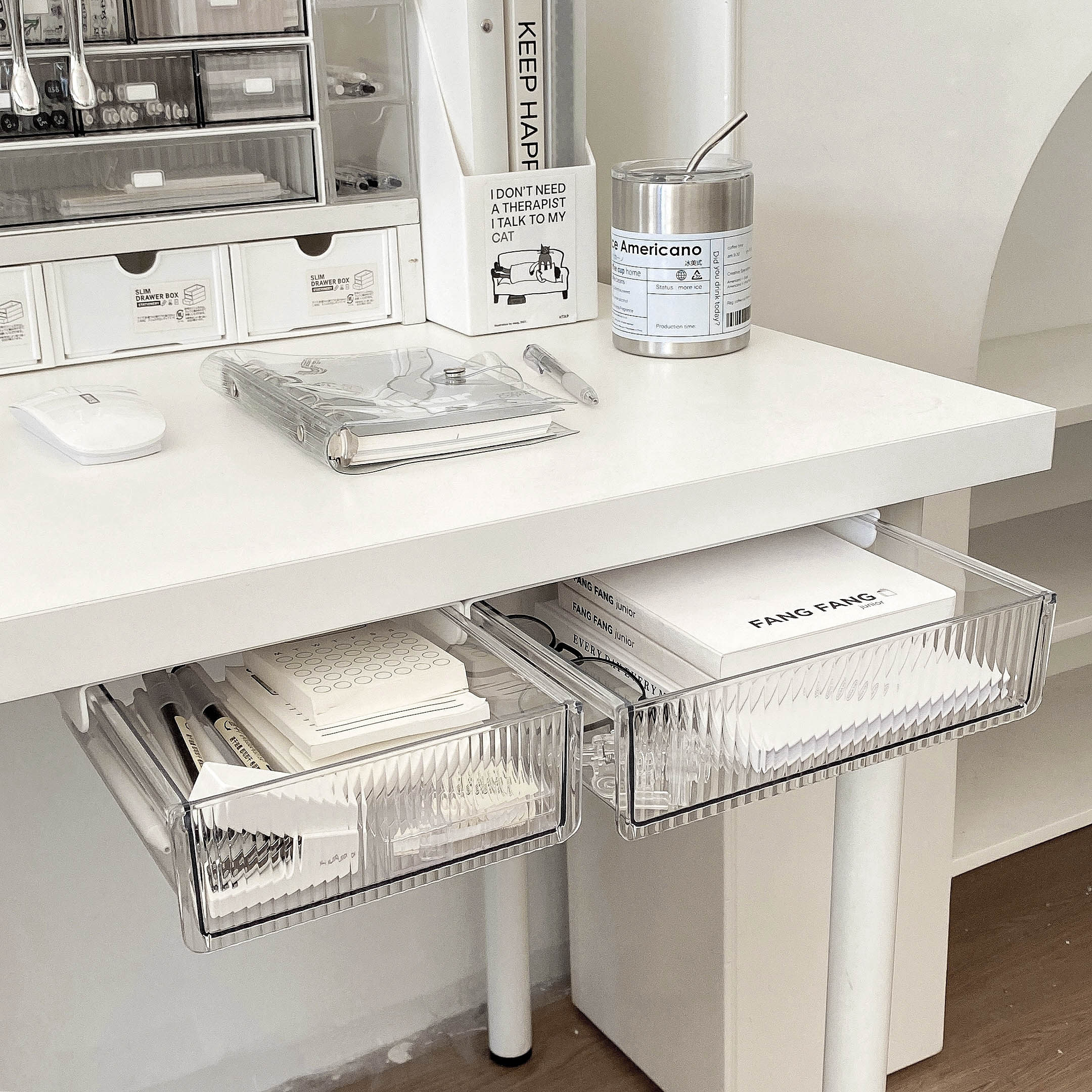 抽屉式桌下收纳盒隐形桌底杂物盒书桌底下办公文具整理神器置物架