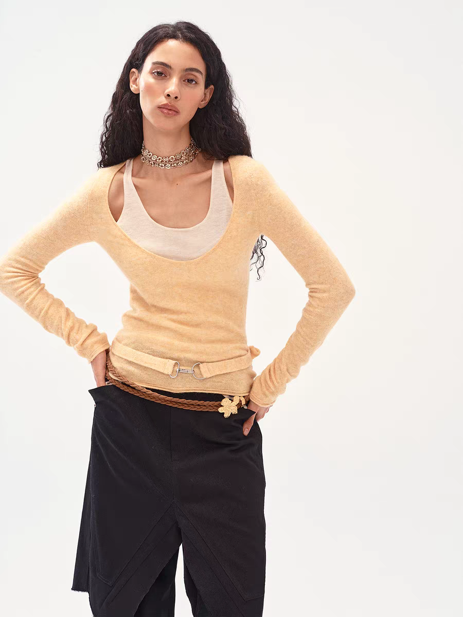 MEDIUM WELL_新款25aw假两件钩扣羊毛针织上衣女