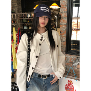 巨好看的白色皮衣女2026新款超火小个子短款高级感酷飒风夹克外套