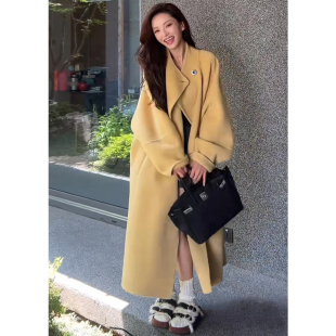 立领双面羊绒大衣女款2025新款秋冬季高级感韩系中长款羊毛呢外套