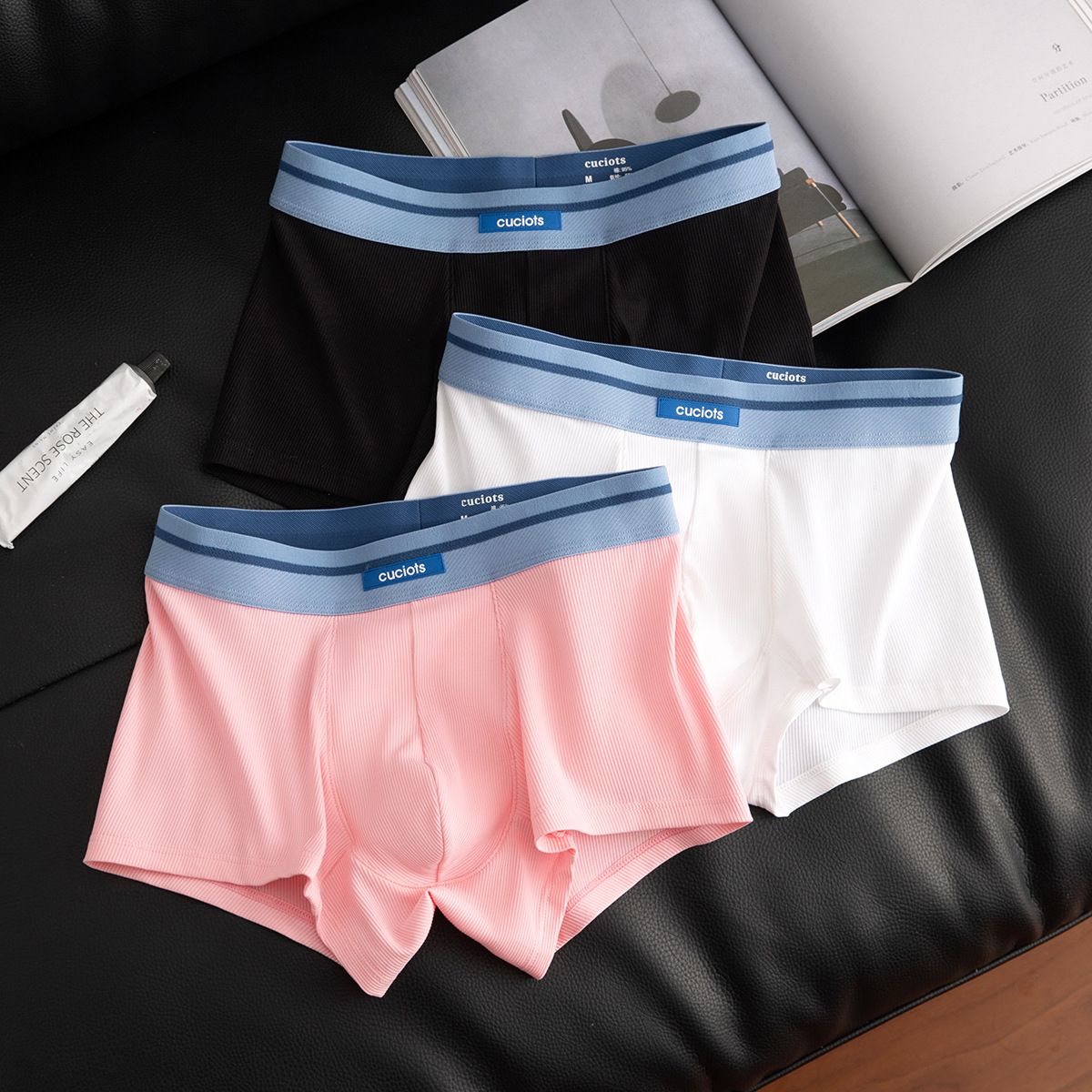 CUCIOTS薄款罗纹棉条纹薄款夏季透气简约舒适运动商务男士平角裤