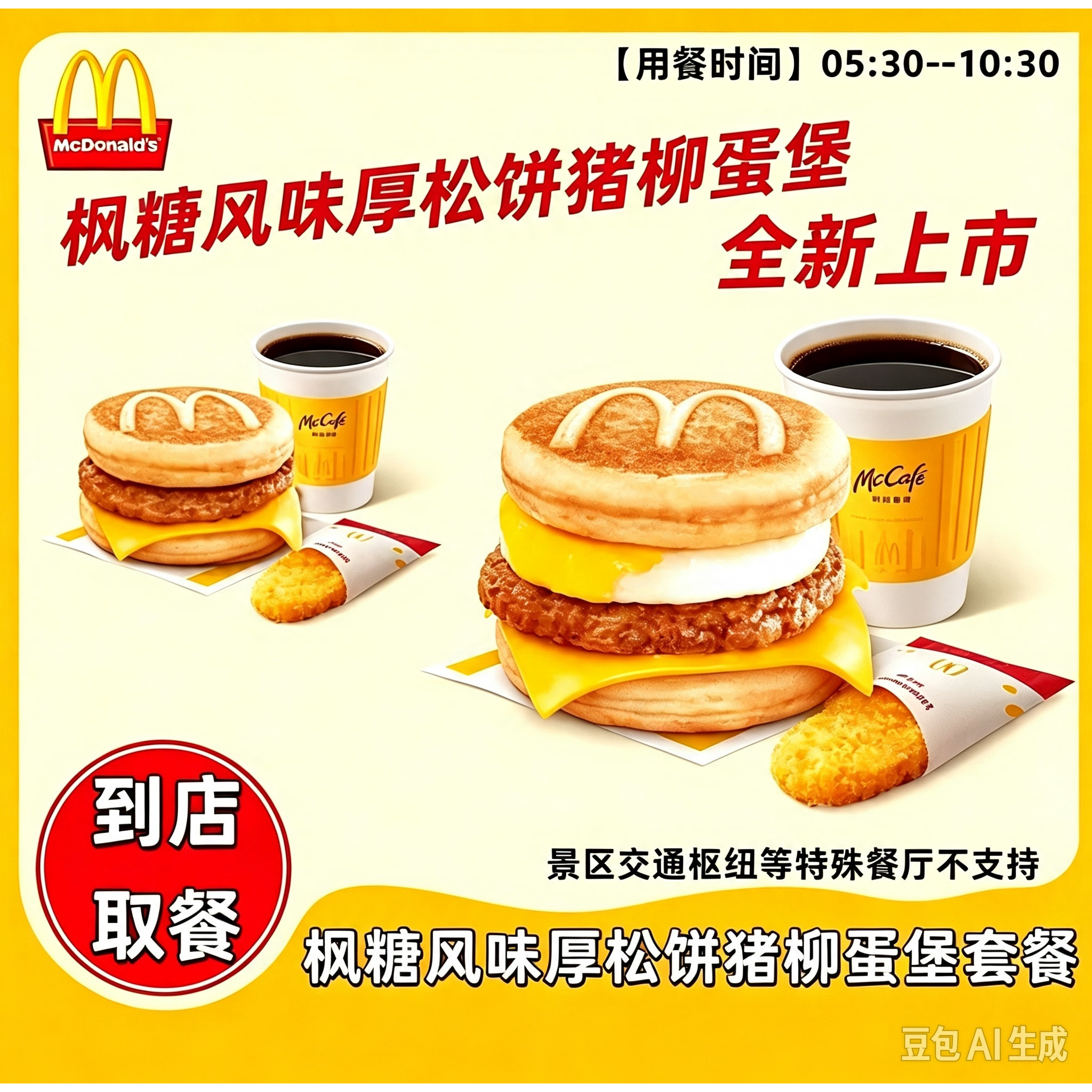 麦当劳早餐代下单枫糖厚松饼薯饼油条豆浆麦满分冰咖餐全国优惠券