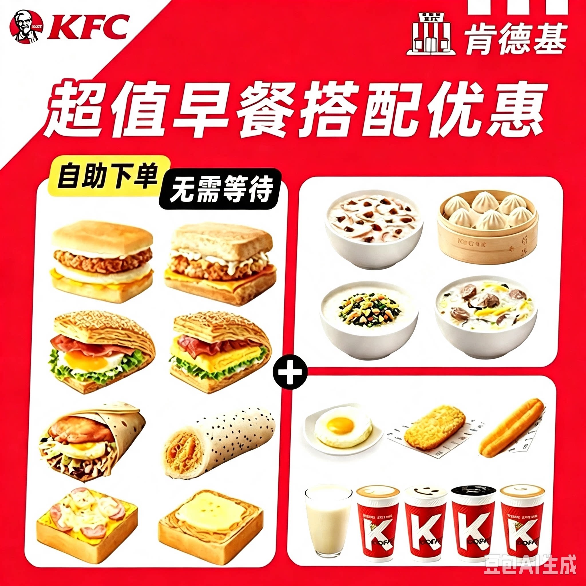 KFC肯德基早餐代下单优惠券鸡肉帕尼尼皮蛋粥薯饼大神卡咖啡通用图片