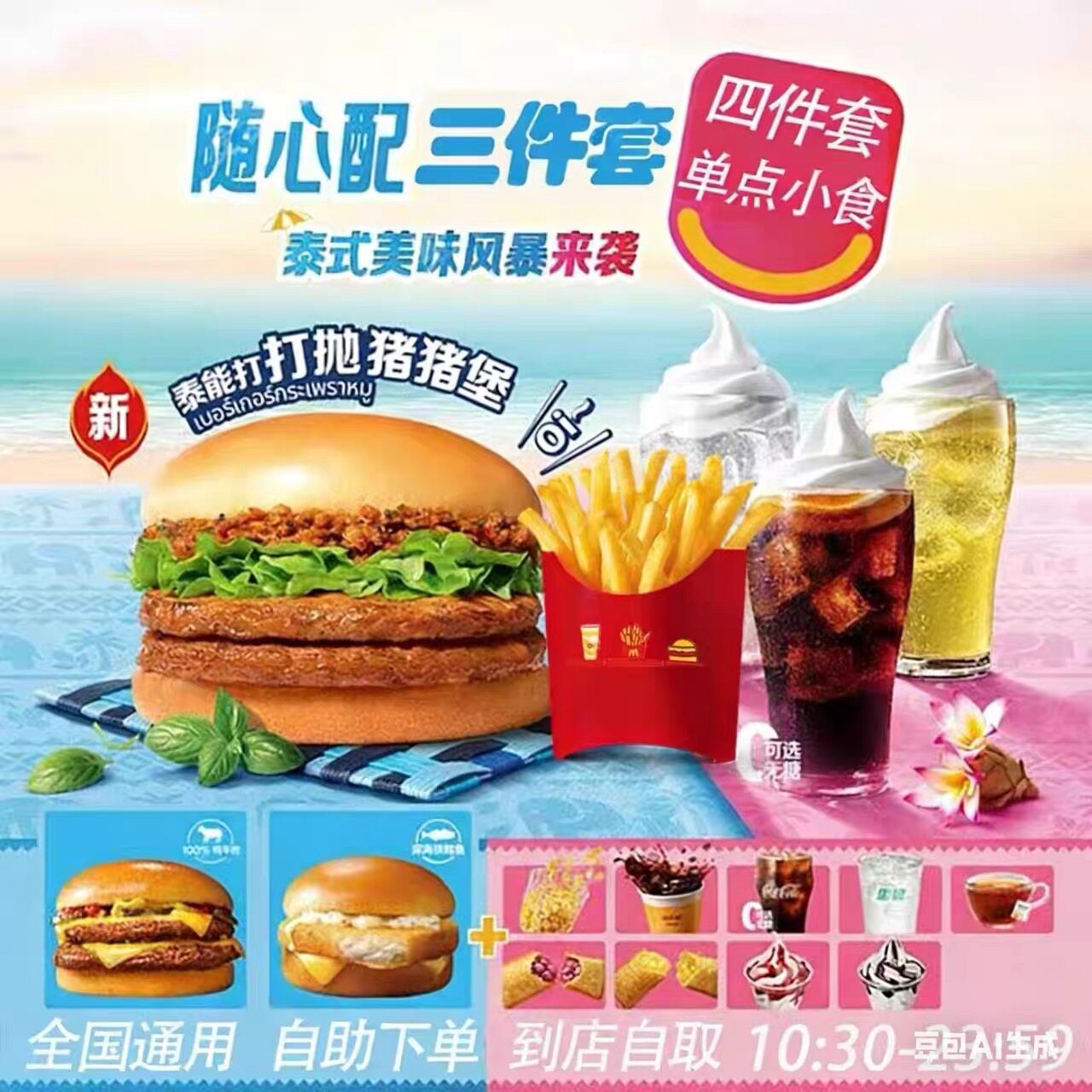 麦当劳代下单随心配三件套薯条板烧麦辣辣翅全国通用优惠券