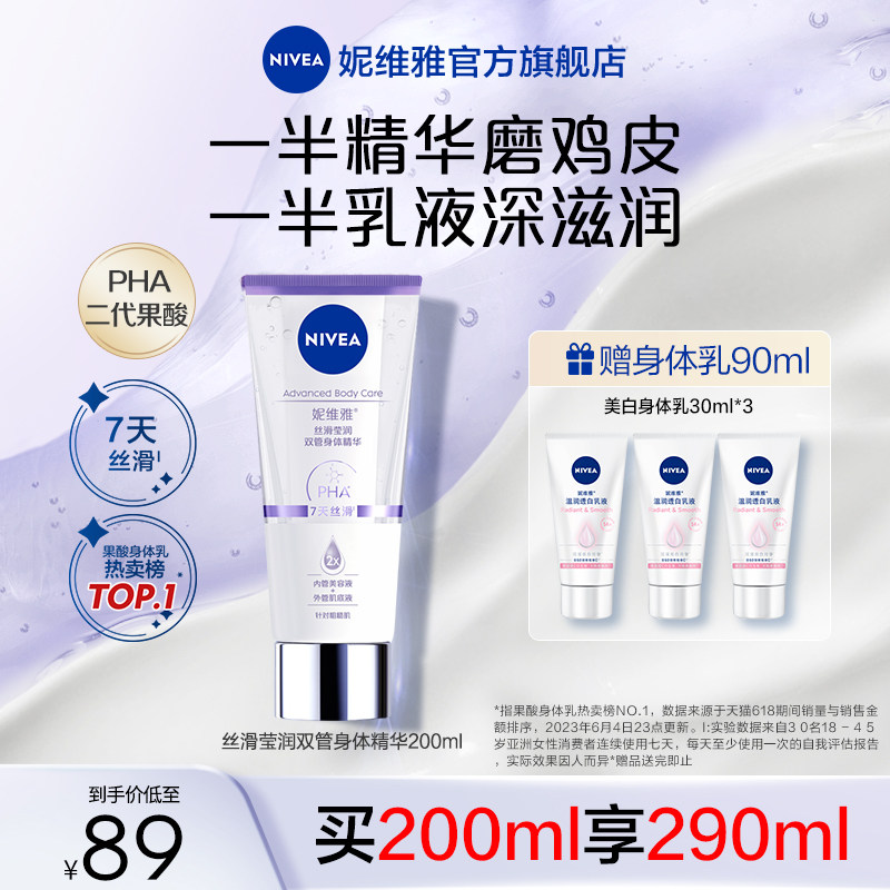 妮维雅丝滑莹润双管身体精华乳果酸温和改善鸡皮顺滑美白保湿正品