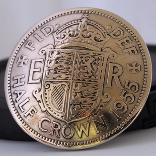 银钎焊英国半克朗真币扣财布扣钱包装饰扣养牛扣皮雕皮艺五金配饰