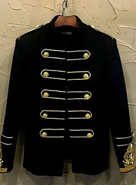 宫廷风男老方丈同款西服外套刺绣金丝线双排扣发型师毛呢西装7004