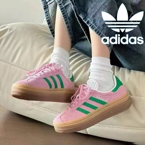 Adidas三叶草Gazelle粉色女低帮厚底增高运动T头休闲鞋板鞋IE0420