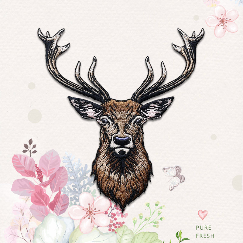 徽章布贴刺绣驯鹿写实时尚动物装饰衣服挎包diy补丁修复破洞背胶