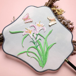 布艺刺绣布贴兰花朵拼布修补DIY手工贴画国风棉衣外套牛仔裤熨烫