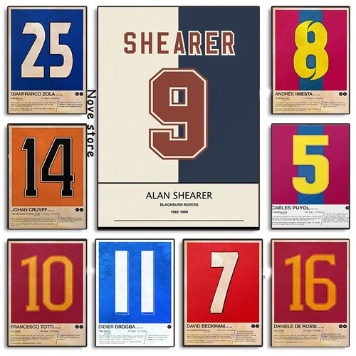 Vintage Famous Soccer Players Jersey Numbers Poster Print