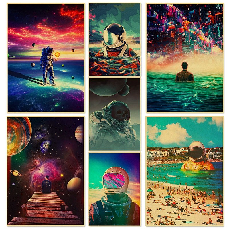 HOT Vintage Astronaut/Aerospace/Space Galaxy Canvas poster