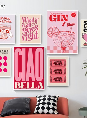 Simplicity Vintage Pink Cartoon Print Canvas Wall Art Poster