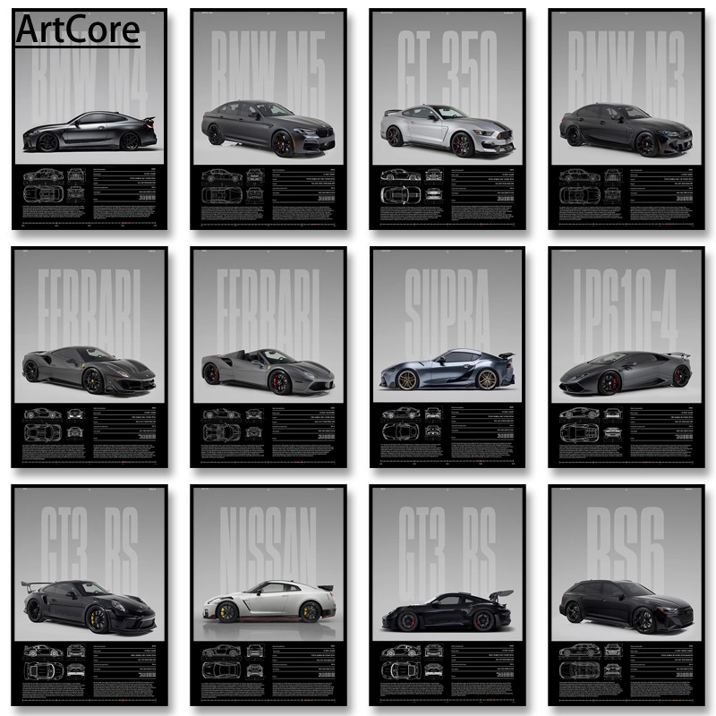 Black White Famous Cars Posters Classic Car PhotographyPrint