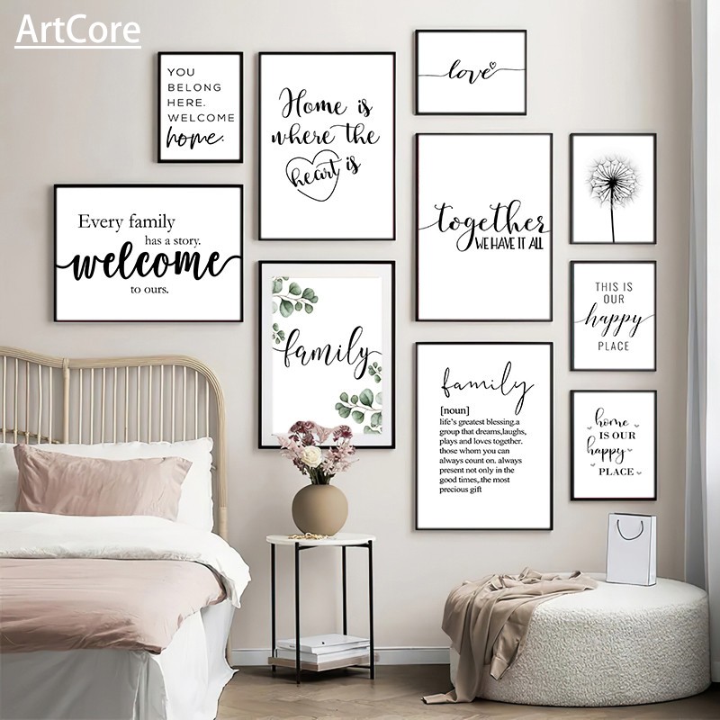 幸福家庭语录壁画黑白海报