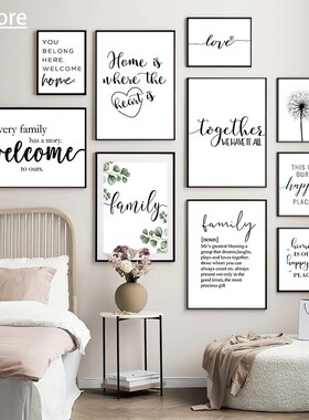 Happy Family Quote Wall Art Black White Posters Love Prints