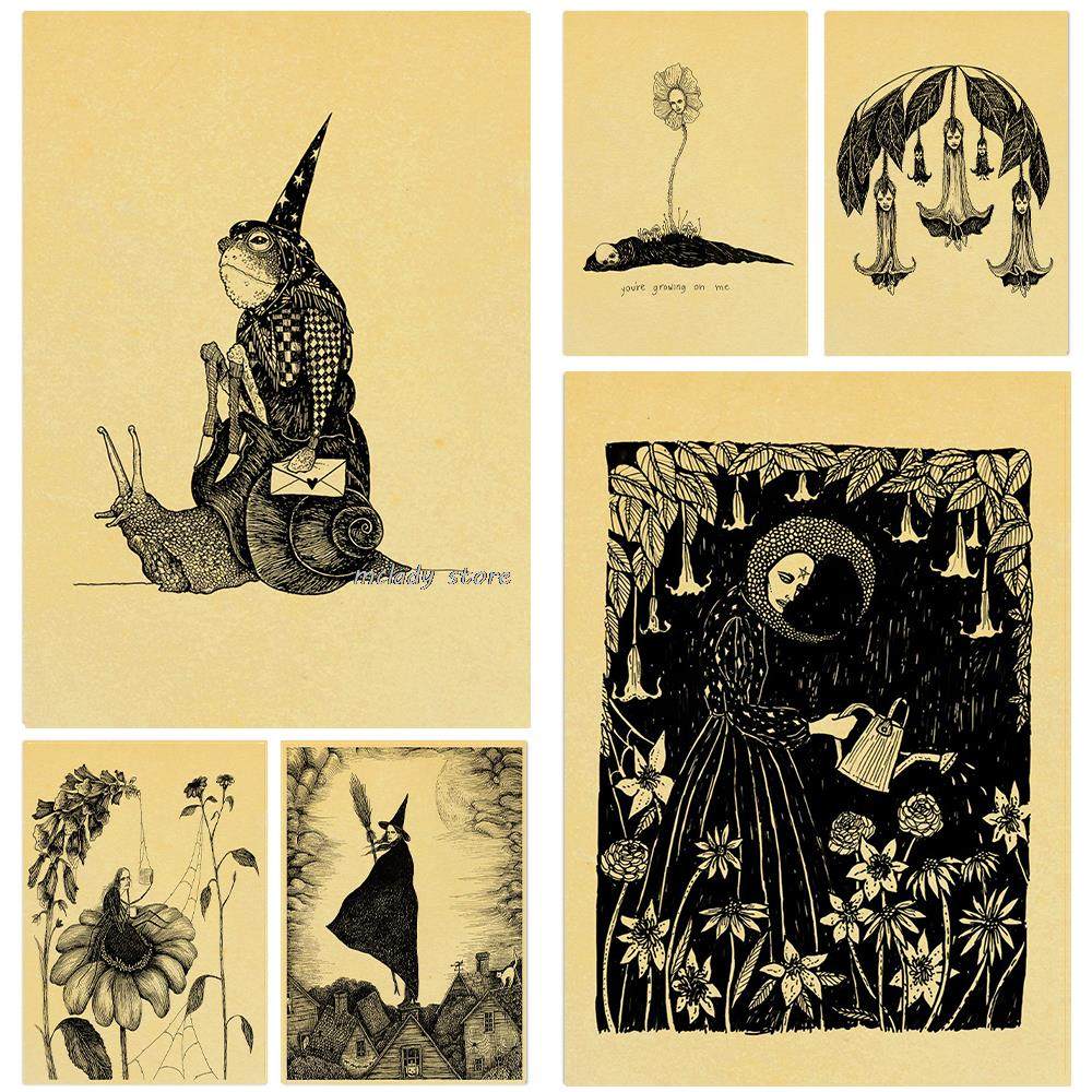 Vintage Abstract Witch Life Art Posters Forest Witchcraft