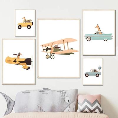 Safari Animals Airplane Cars Whimsical Nursery Art Posters