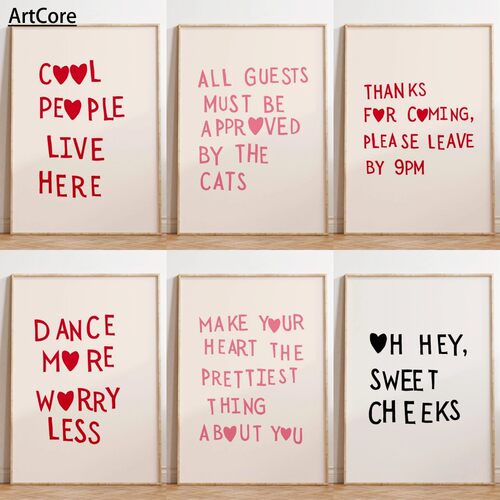 Minimalist Heart Poster Funny Aesthetic Home Decor Girly Art