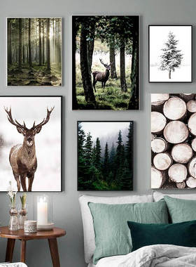 Winter Snow Forest Deer Owl Sunlight Landscape Art Posters