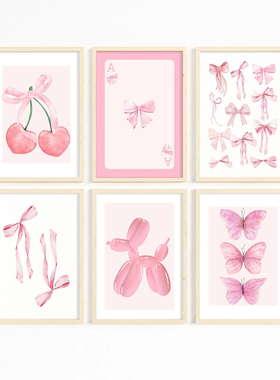 Trendy Pink Wall Art Bows Cherry Balloon Puppy Art Posters