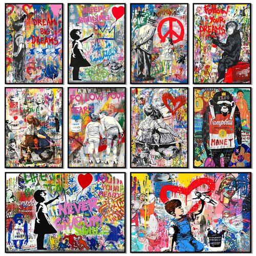 Pop Street Graffiti Wall Art Banksy Boy Girl In Love Posters