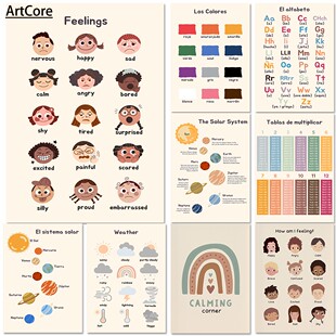 Kids Educational Posters Boho Wall Art Alphabet Wall Picture