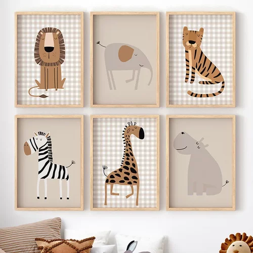 Lion Tiger Elephant Giraffe Jungle Animal Nursery Poster