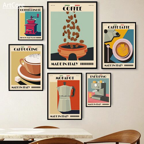 Italian Espresso Coffee Pot Beans Art Wall Art Canvas Poster