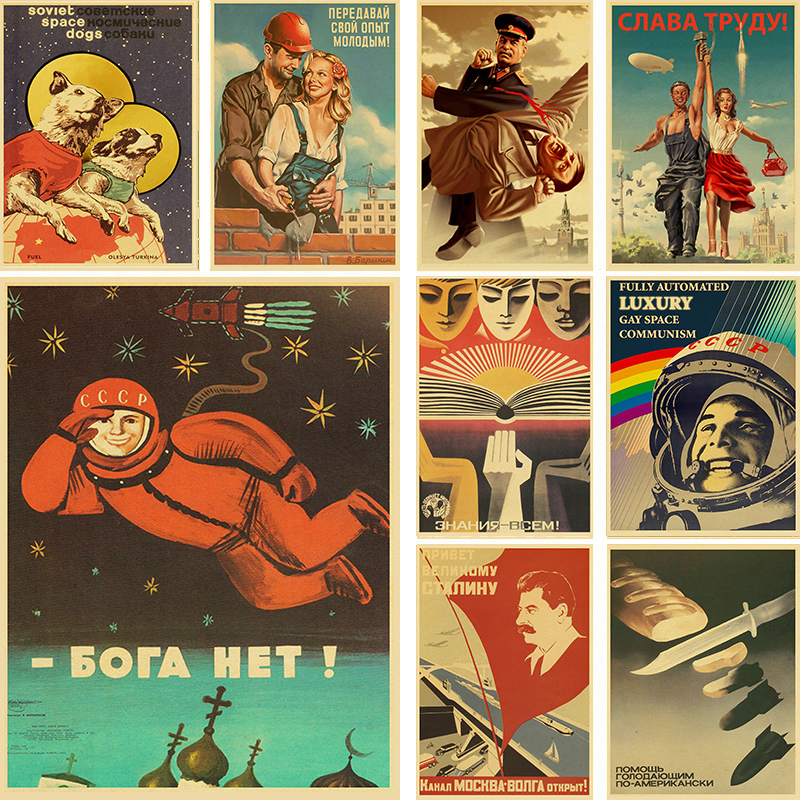 Soviet USSR CCCP Posters Stalin Retro Vintage Room Bar Decor