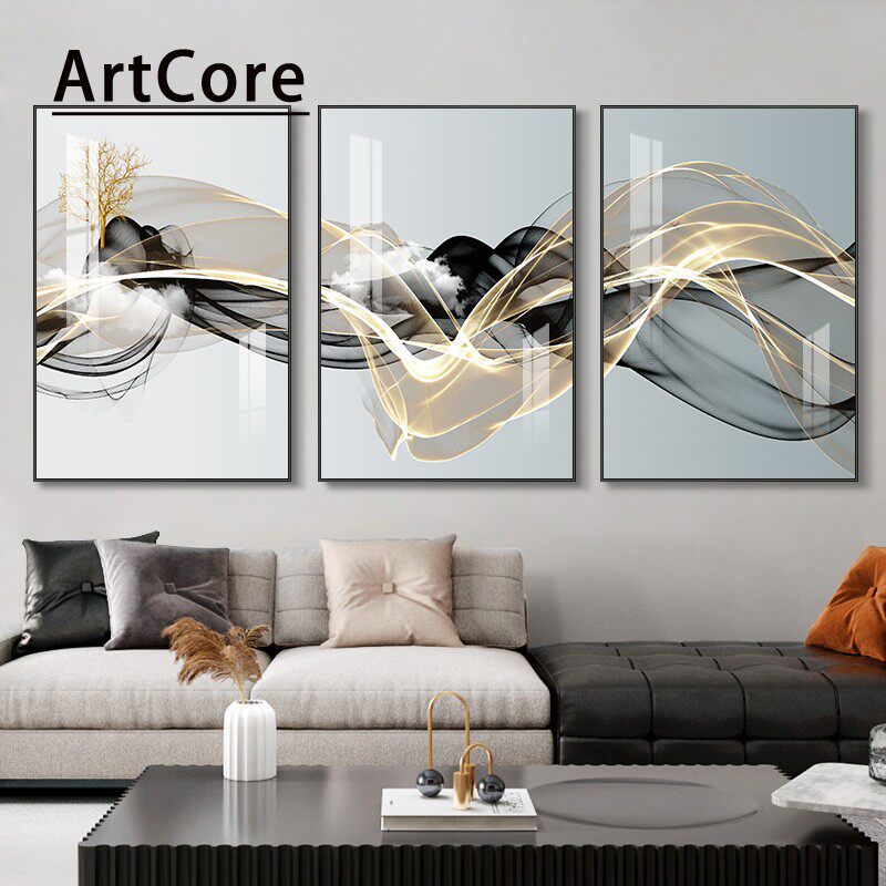 3 Pieces Nordic Luxury Ribbon Abstract Landscape Wall Art