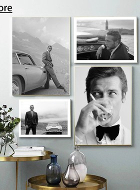 Gentleman Spy Movie 007 Poster Bond Cars Black White Actor